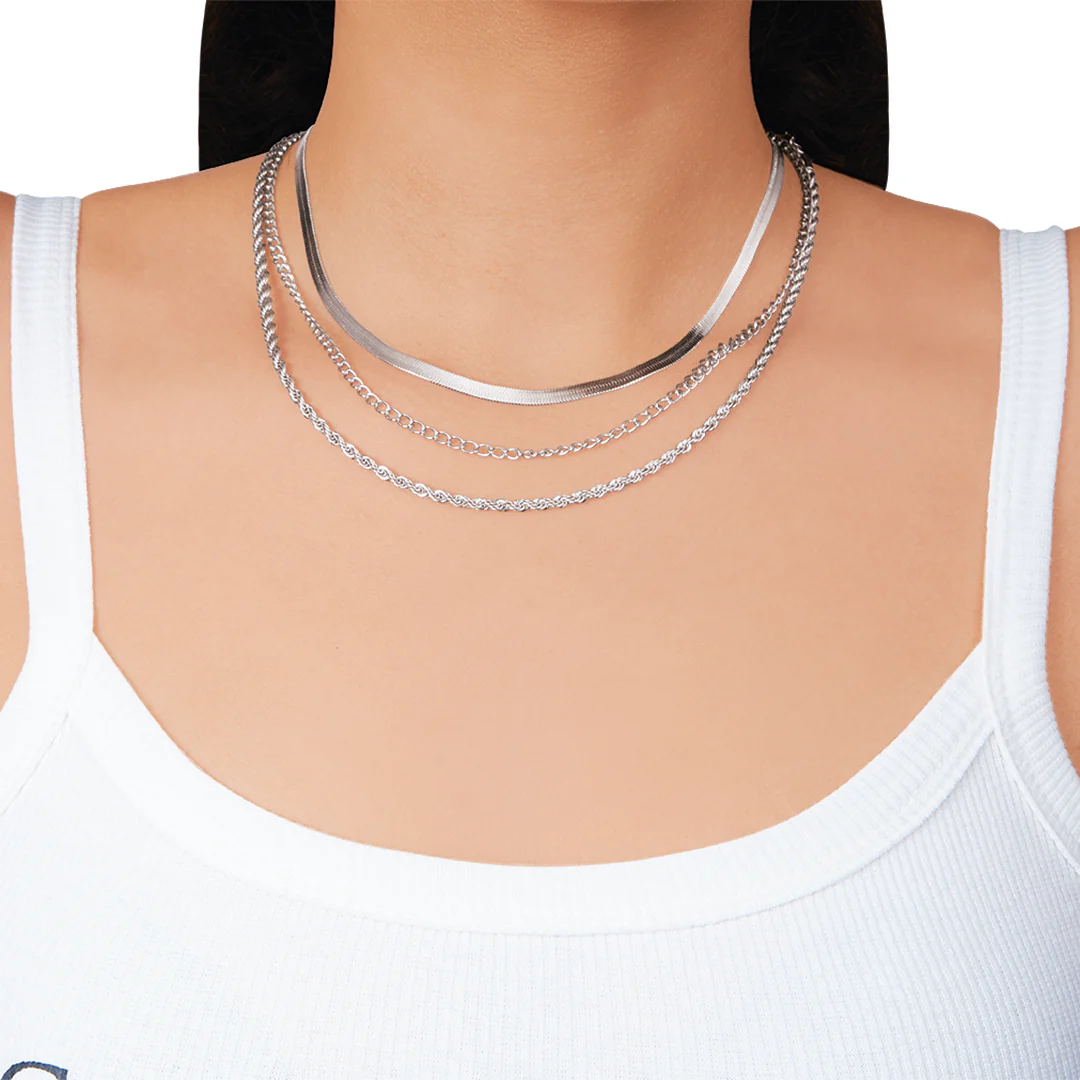 SET DE 3 COLLARES CADENA PLATEADO 94037