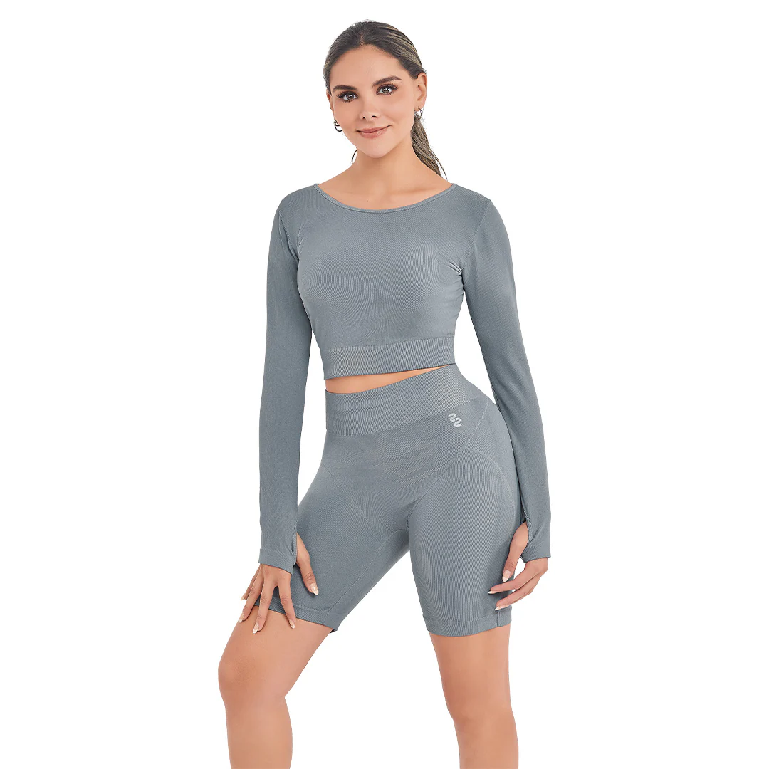 TOP GRIS MANGA LARGA MUJER 31008