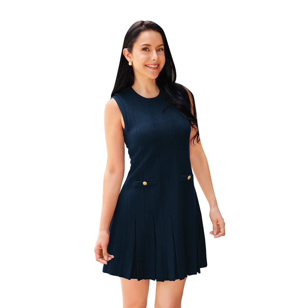 VESTIDO AZUL MARINO DE PUNTO CON TABLONES 31817