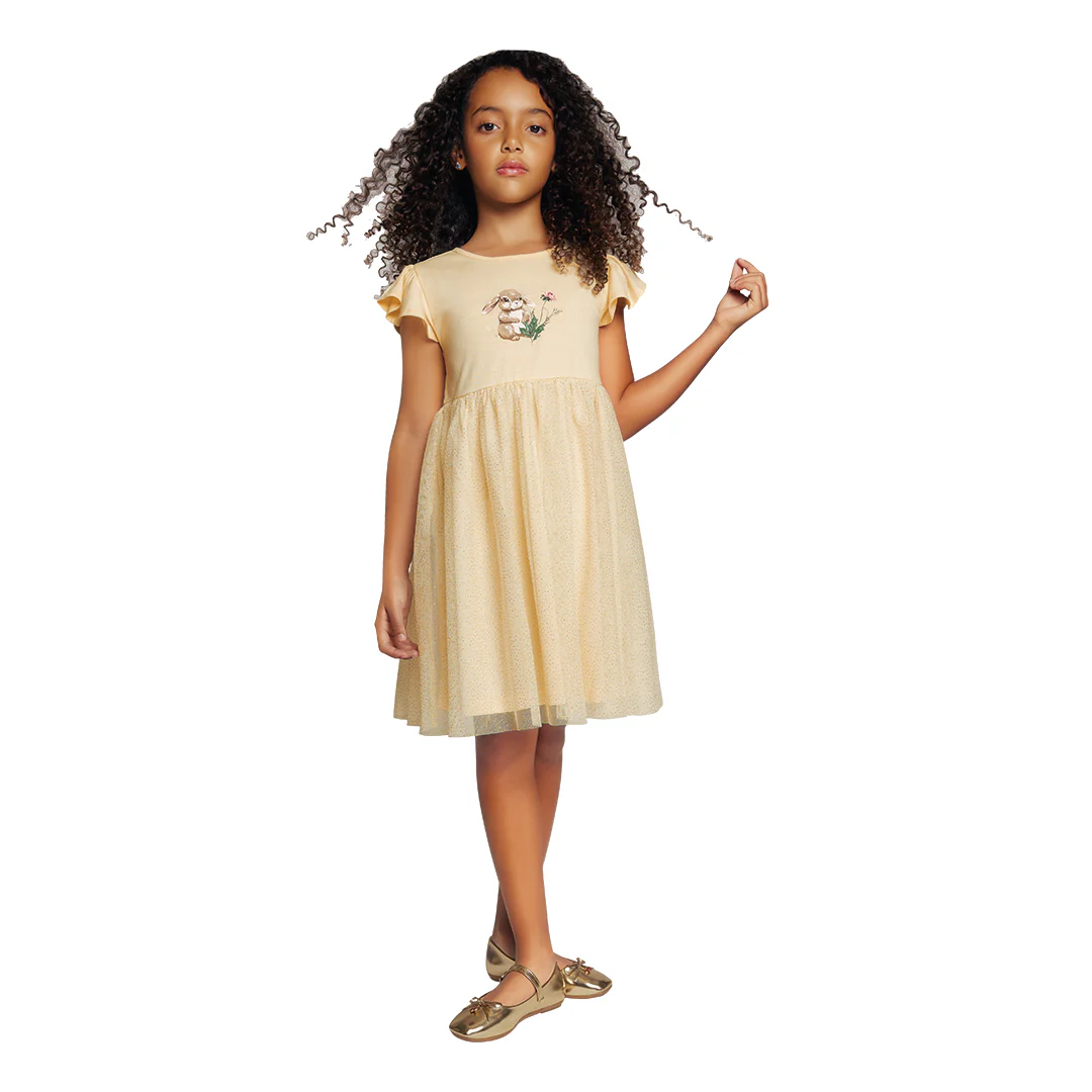 VESTIDO BEIGE CON TUL CON GLITTER 92064