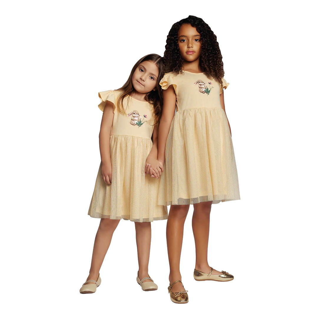 VESTIDO BEIGE CON TUL CON GLITTER 92064 - Image 2