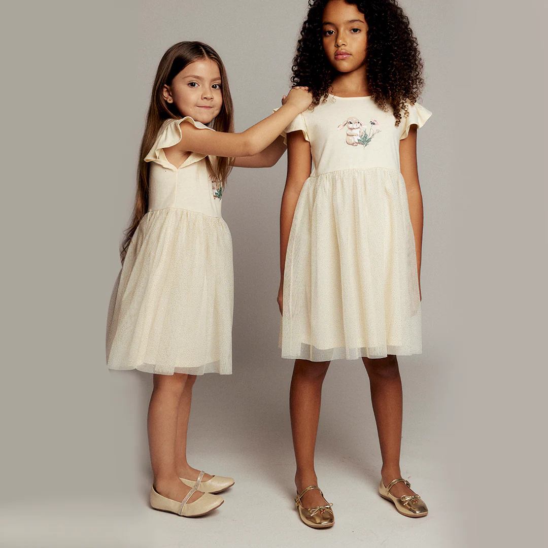 VESTIDO BEIGE CON TUL CON GLITTER 92064 - Image 4