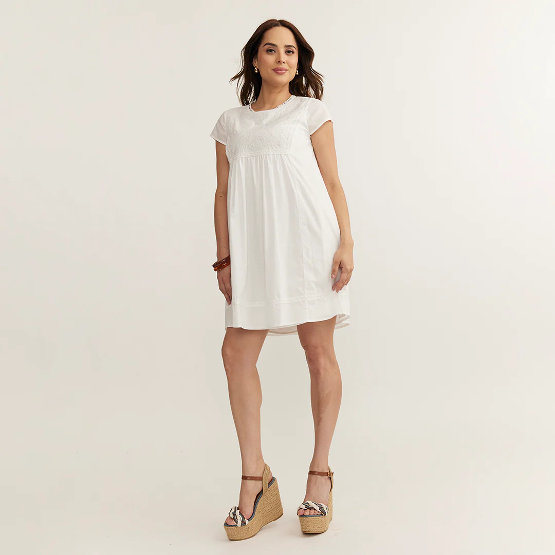 VESTIDO BORDADO MANGA CORTA IVORY 93723 - Image 2