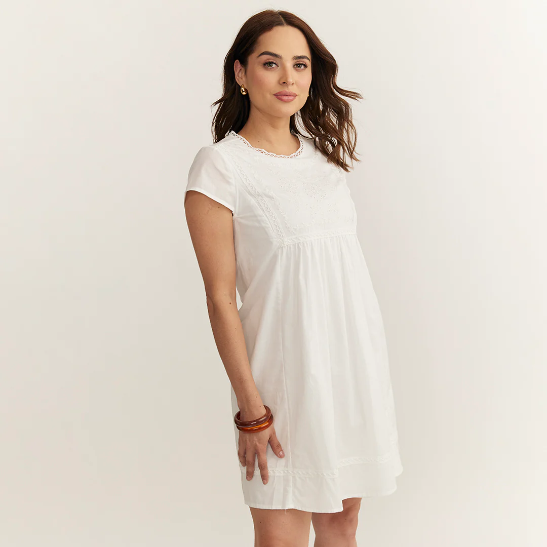 VESTIDO BORDADO MANGA CORTA IVORY 93723 - Image 4