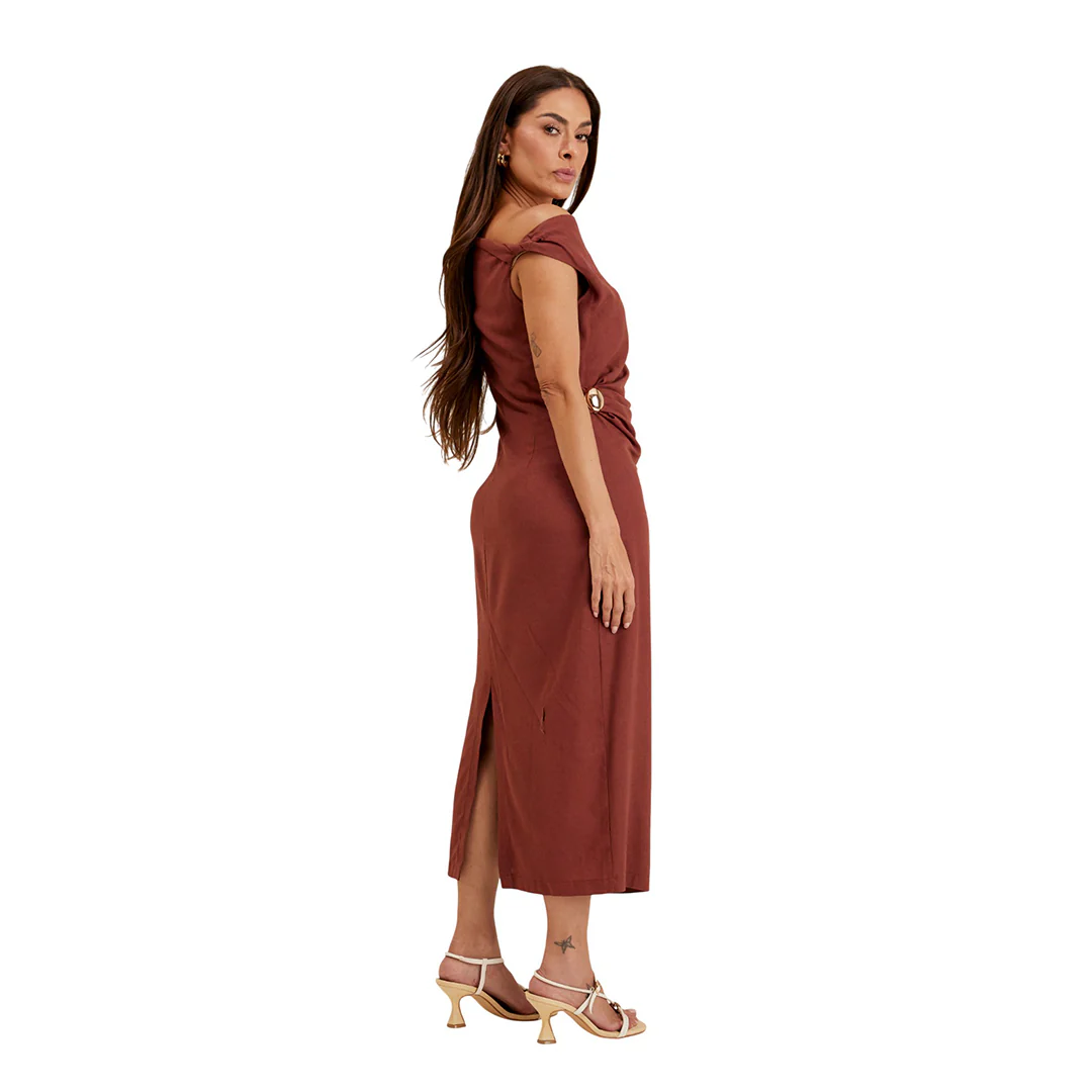 VESTIDO CAFÉ ASIMÉTRICO CON HERRAJE 92099 - Image 2
