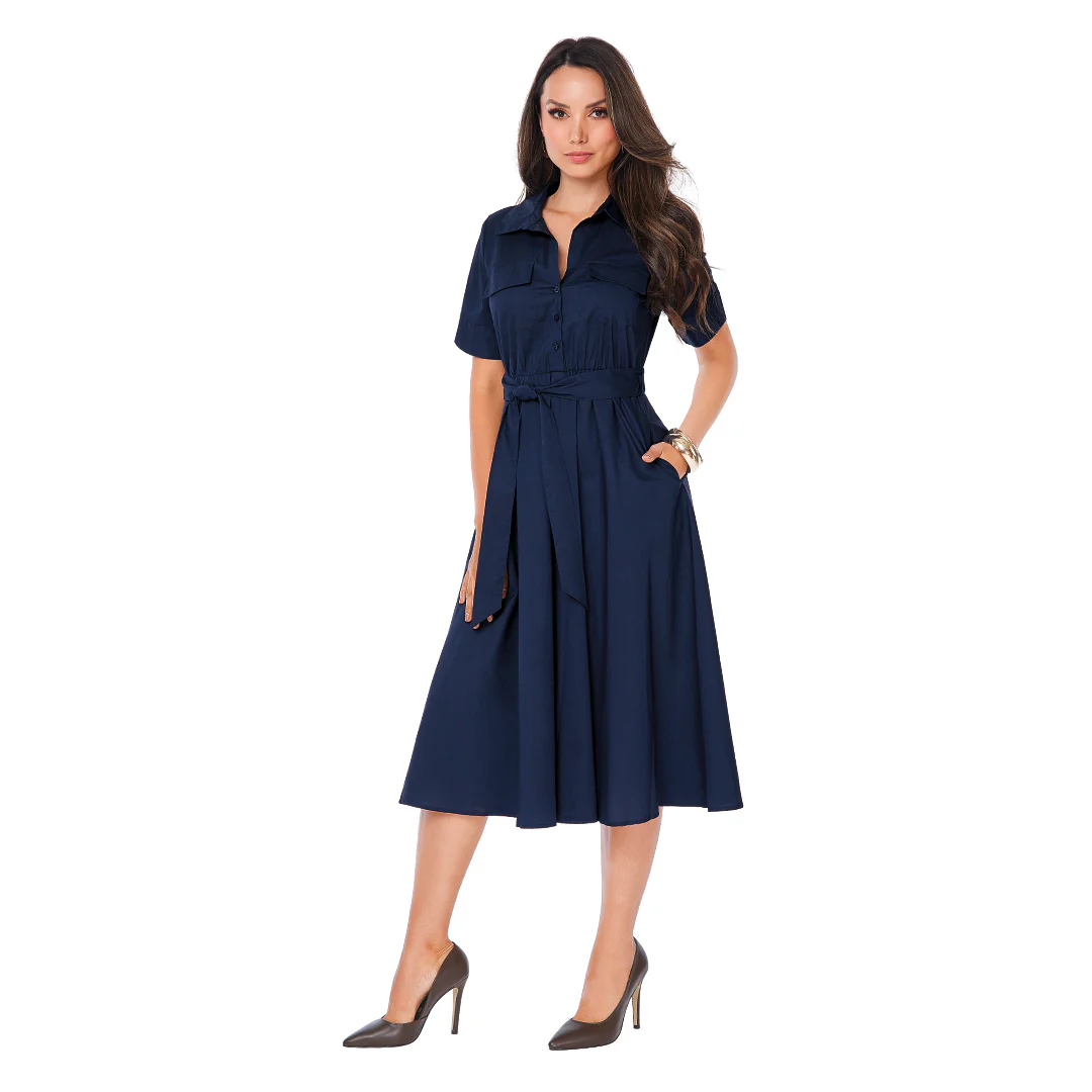 VESTIDO CAMISERO CON LAZO MARINO 93728