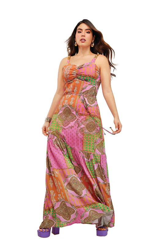 VESTIDO ESTAMPADO MULTICOR CON CADENA EN HOMBROS 91327