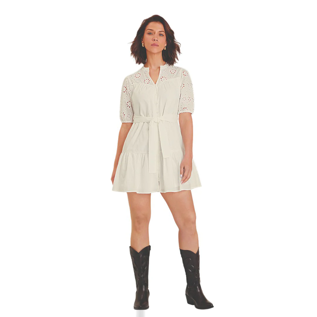 VESTIDO IVORY CAMPESINO CON TIRA BORDADA 92635