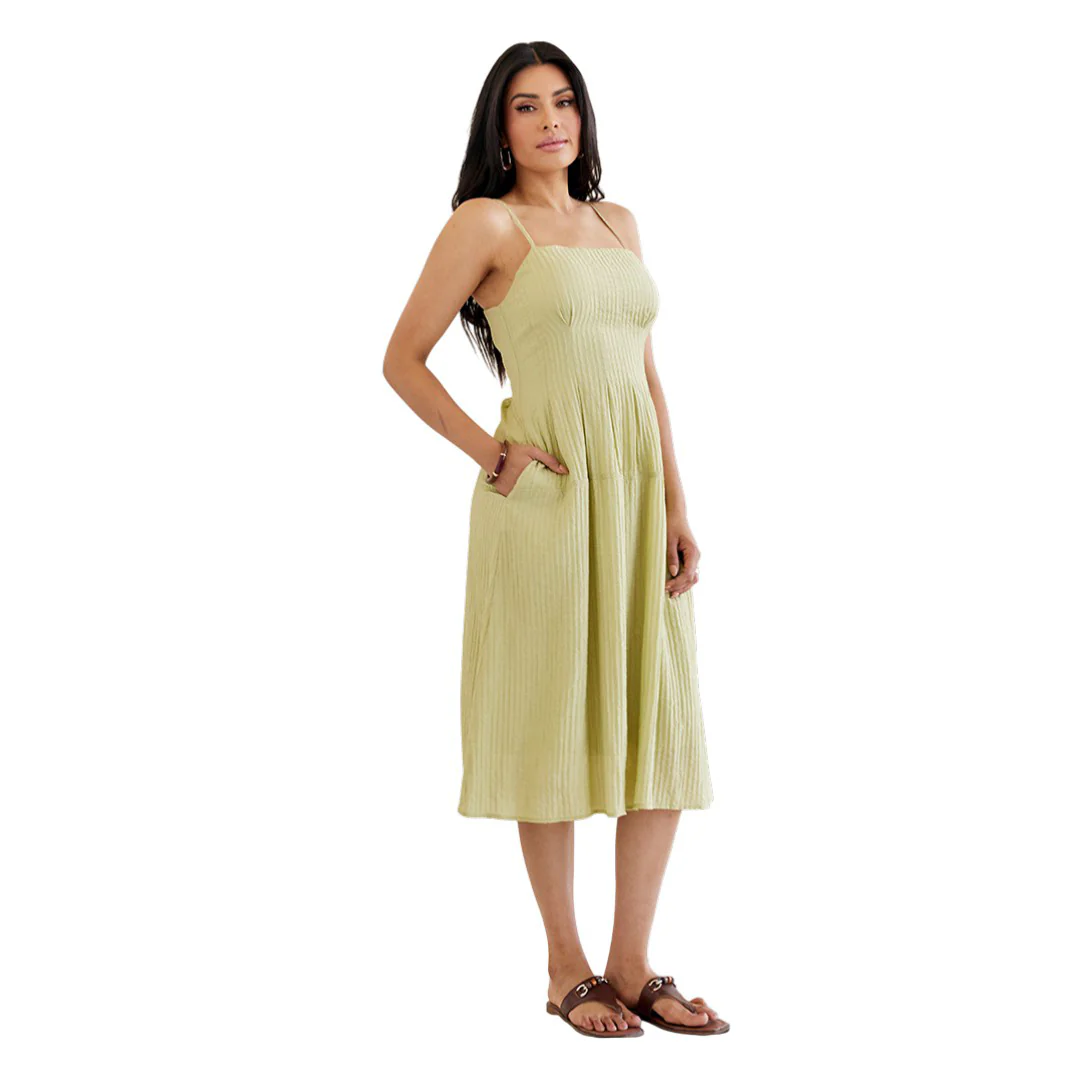 VESTIDO LARGO TIRANTES DELGADOS VERDE 94225