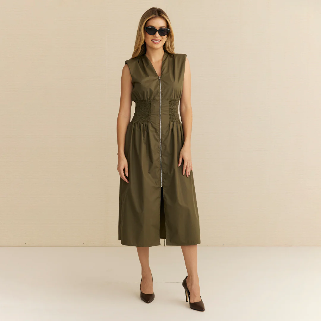 VESTIDO MIDI CON CIERRE FRONTAL VERDE 95151 - Image 3