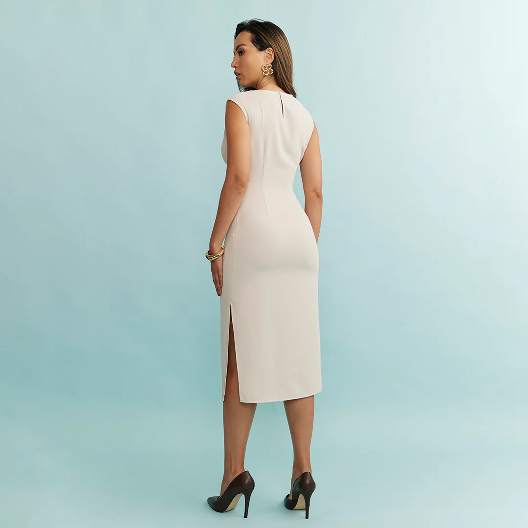 VESTIDO MIDI DRAPEADO BEIGE 99544 - Image 5