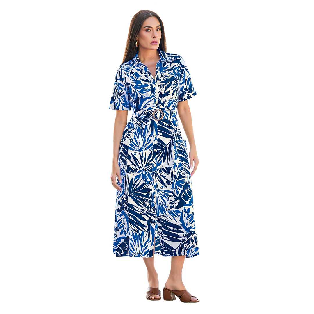 VESTIDO MULTICOLOR CAMISERO CON CINTURÓN 93659