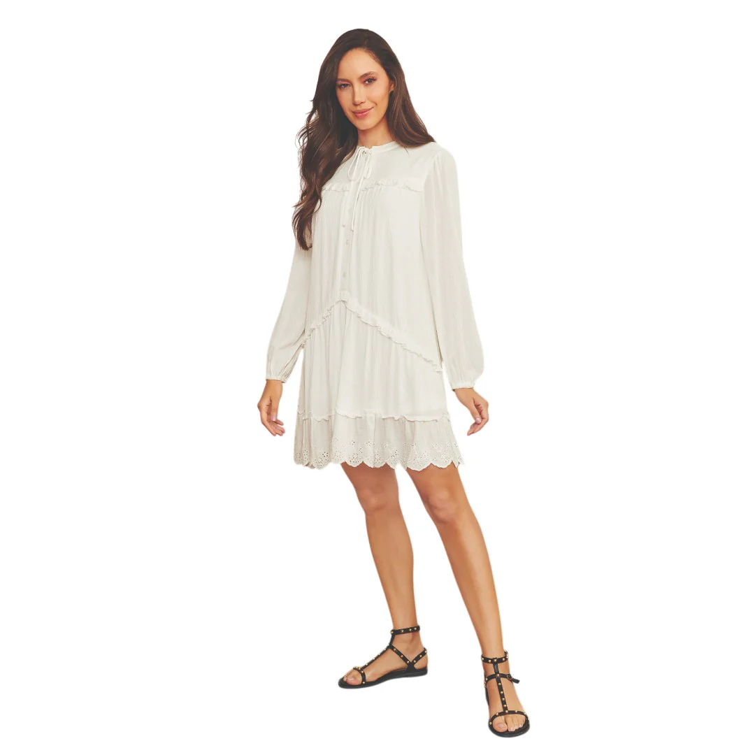 VESTIDO CON OLANES Y BORDADO IVORY 92659