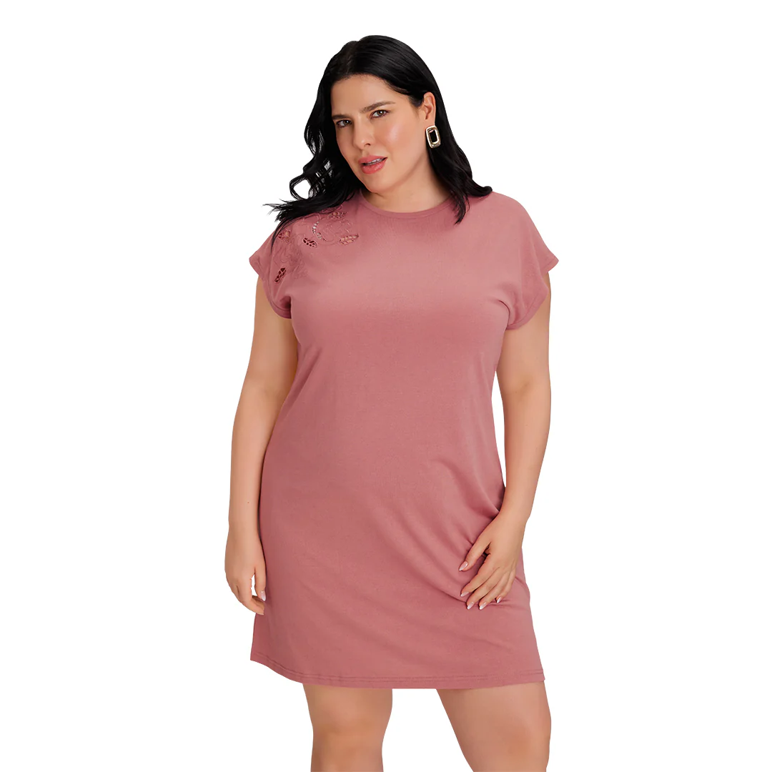 VESTIDO ROSA TIPO CAMISETA CON BORDADO 92105 - Image 2