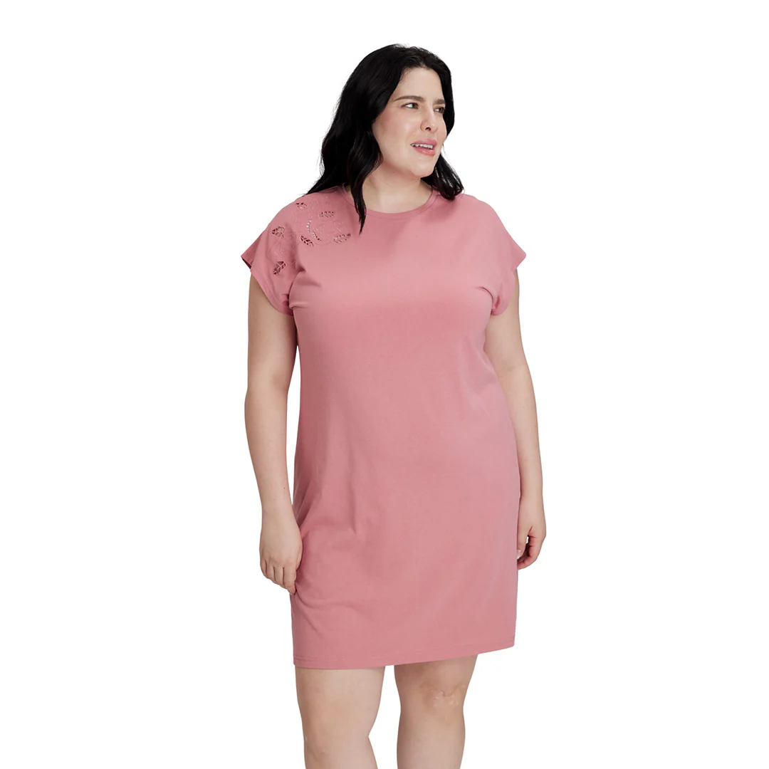 VESTIDO ROSA TIPO CAMISETA CON BORDADO 92105 - Image 3