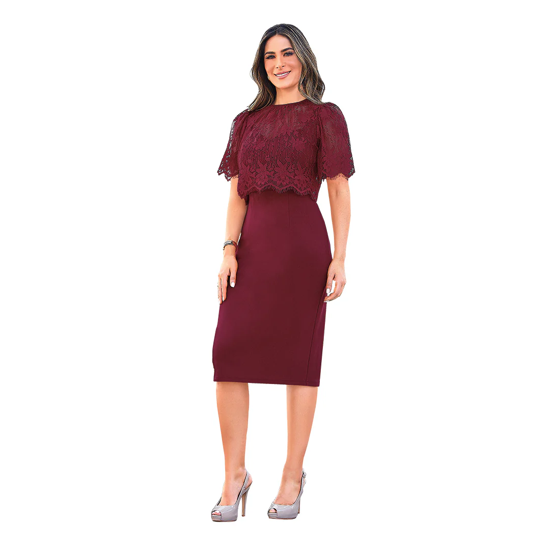 VESTIDO TINTO CON ENSAMBLE DE ENCAJE MUJER 99492