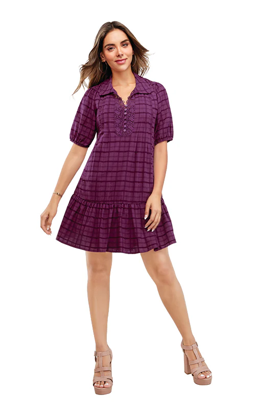 Vestido tinto con estampado de cuadros 96529