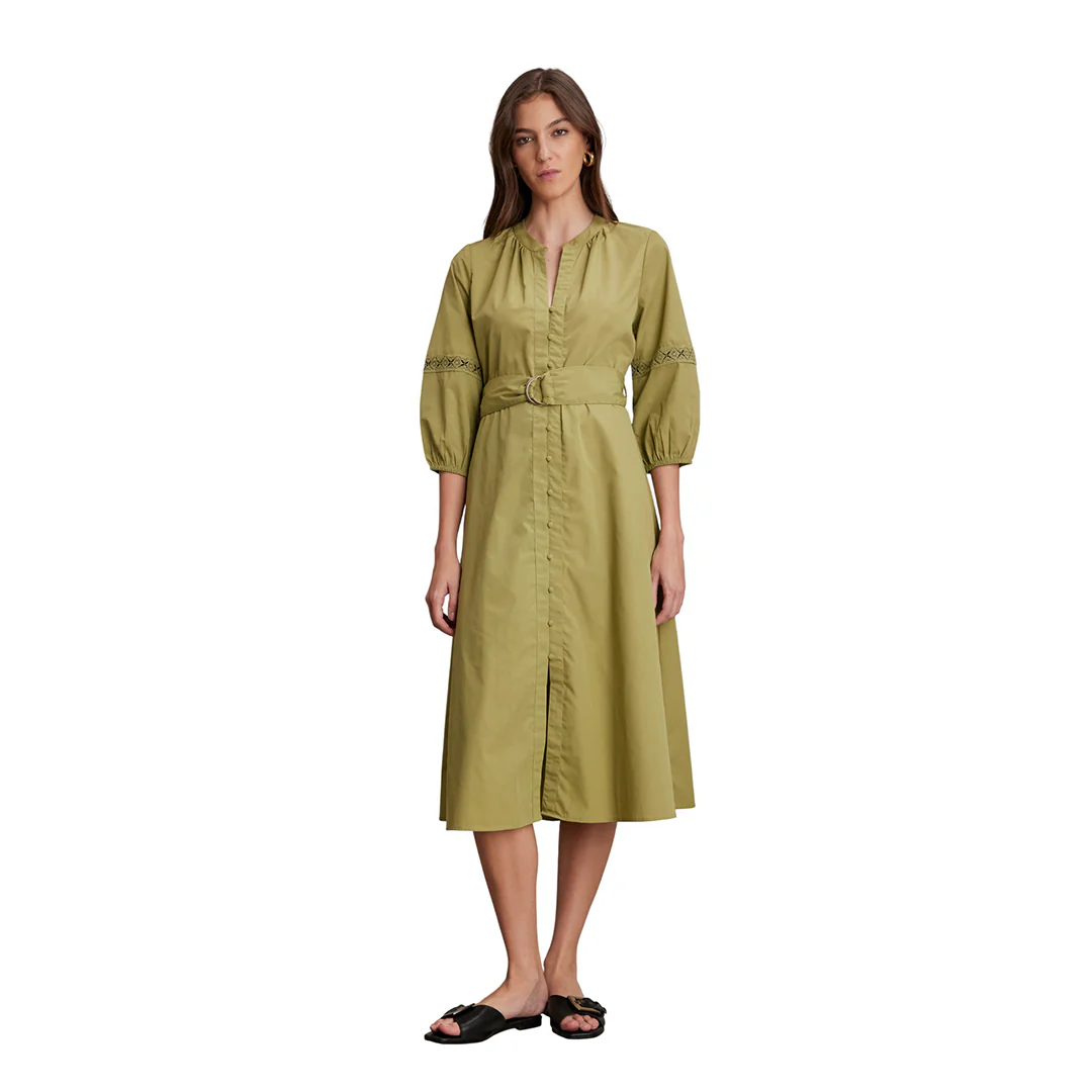 VESTIDO VERDE MIDI CON TIRA BORDADA 93652