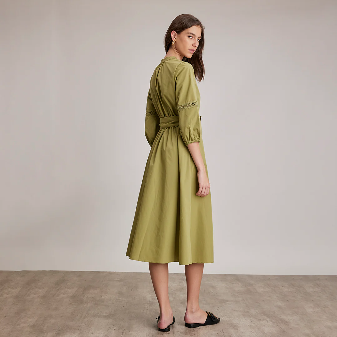 VESTIDO VERDE MIDI CON TIRA BORDADA 93652 - Image 2