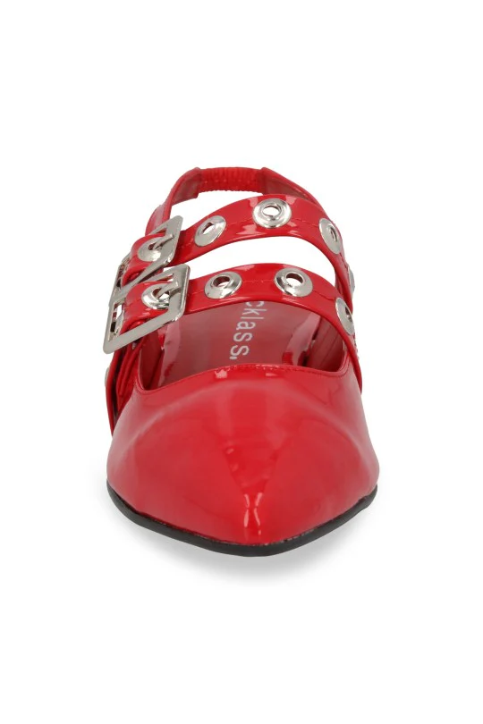 ZAPATILLA DE TACON BAJO ROJO CON HEBILLAS 06067 - Image 3