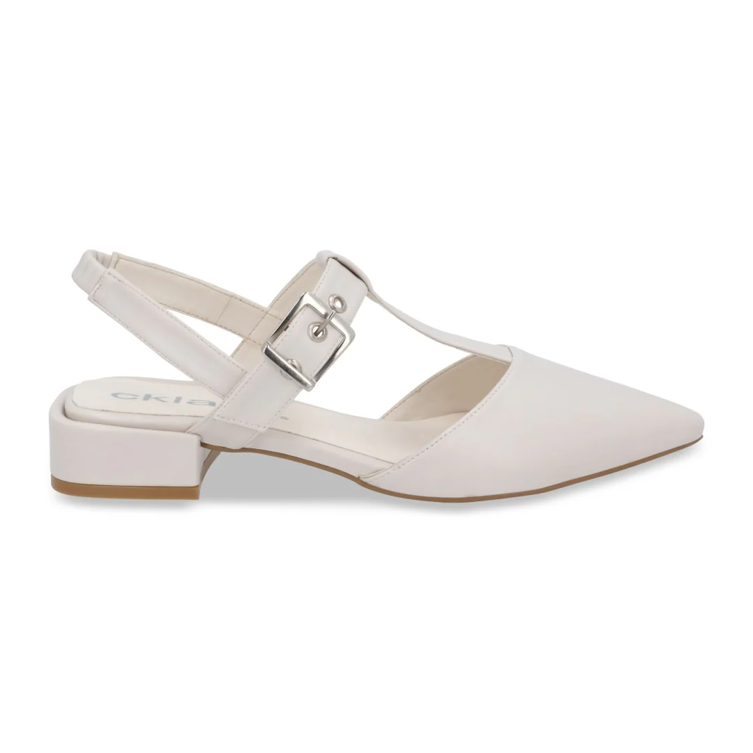 ZAPATILLA DE TACÓN HUESO CON TIRA EN "T" Y HEBILLA 95889 - Image 2