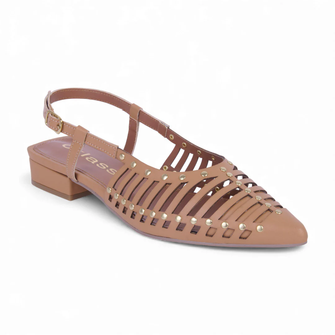ZAPATILLA DE TACÓN MIEL CON CORTES EN LÁSER 48927