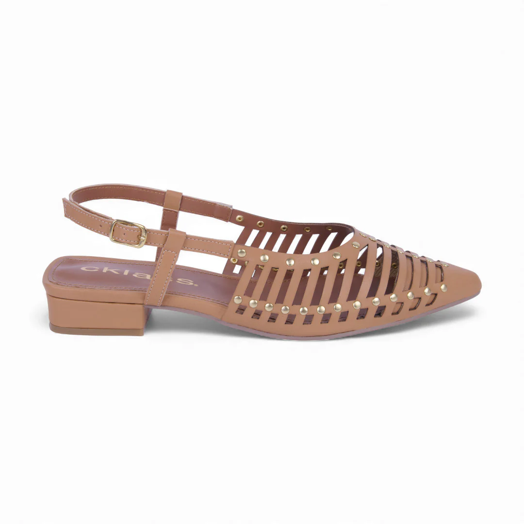 ZAPATILLA DE TACÓN MIEL CON CORTES EN LÁSER 48927 - Image 2