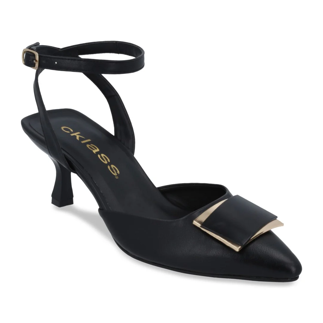 ZAPATILLA DE TACÓN NEGRO ACABADO EN PUNTA 18066